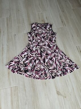 Lane Bryant Palm Print Fit & Flare Skater Dress Pink Black Plus Size 14/16